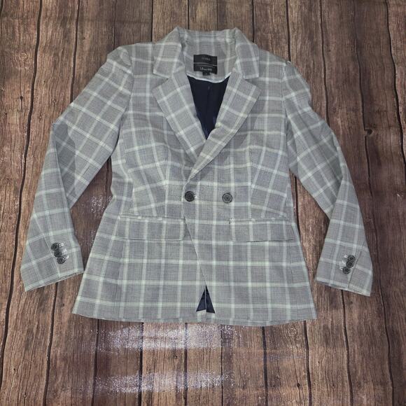 J.CREW Jackets & Blazers - J.Crew Blazer Women 2 Gray Devon Plaid Tollegno 1900 Italian Stretch Wool Blend